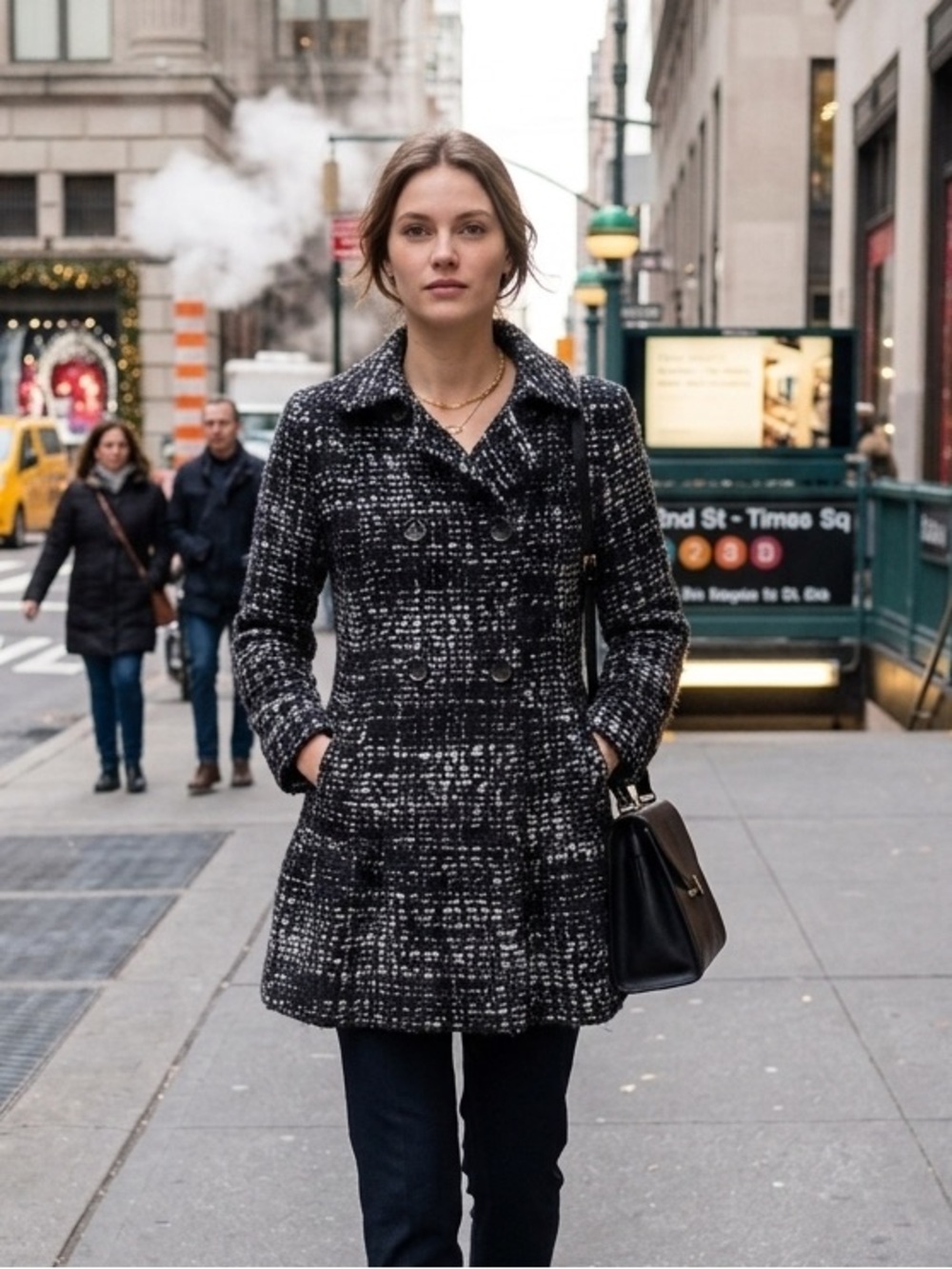 Weekend Max Mara Black White Boucle Tweed Coat‎ Virgin Wool Mohair